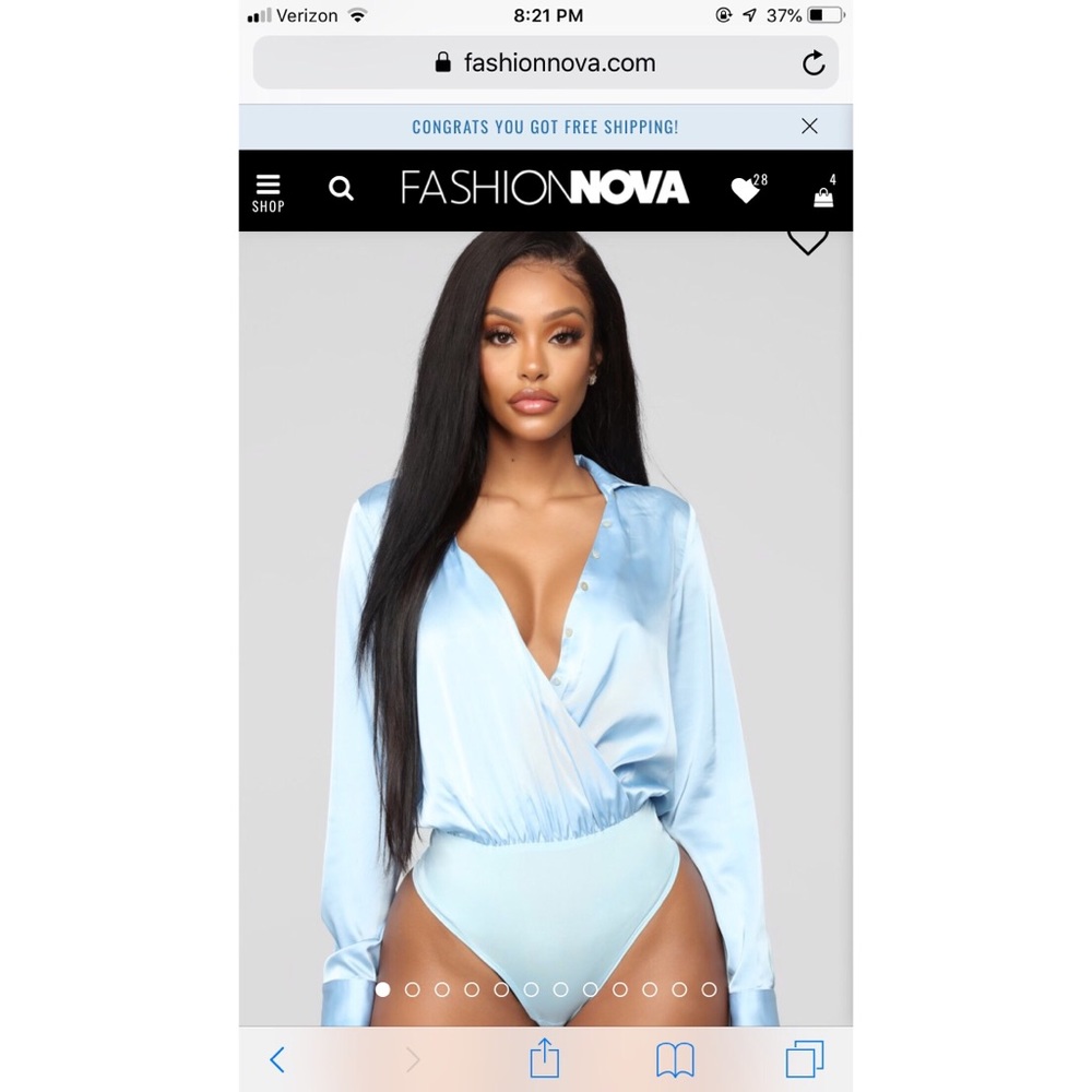 Fashion Nova Silk Blue Bodysuit NWT